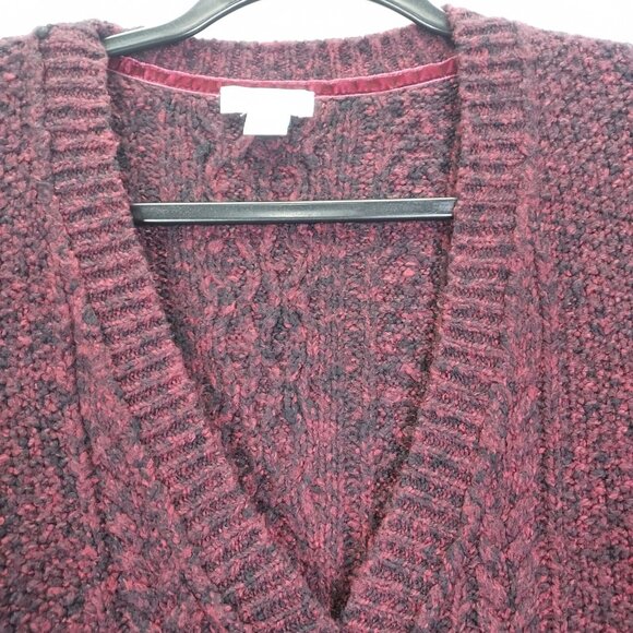 Sundance Sweater Womens Large Chenille Cable Knit Maroon Red Black Marled V-Neck - Picture 6 of 12